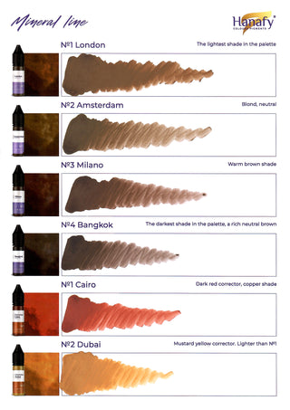 mineral inks and correctors for PMU eyebrow and makeup tattoos